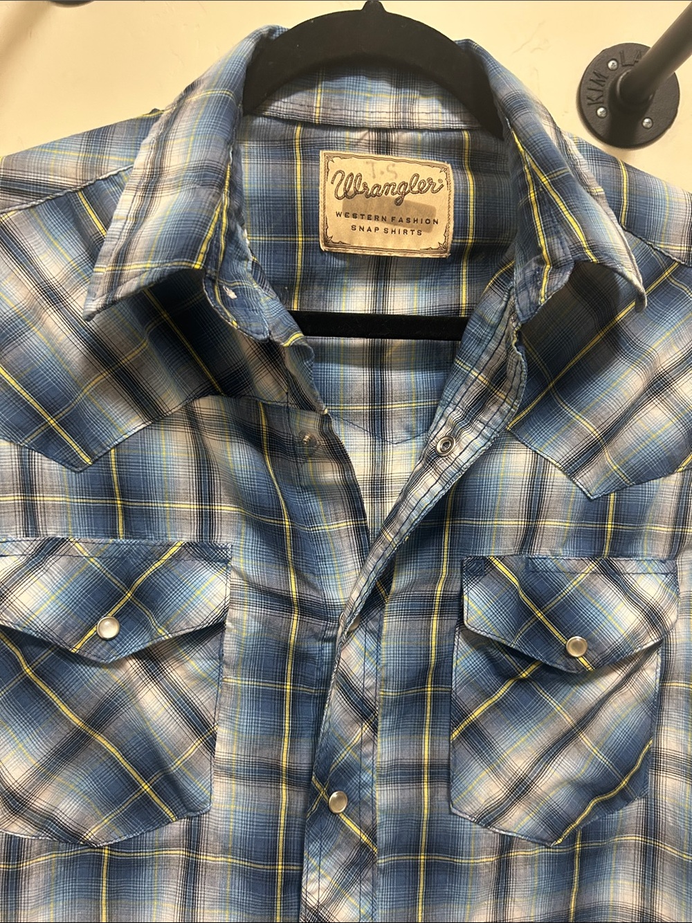 Wrangler Blue and Yellow Plaid Western Snap Shirt